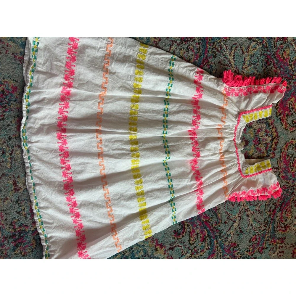 Cat &‎ Jack Girls Dress White Neon Embroidered Palm Tree Pineapple Fringe bin B